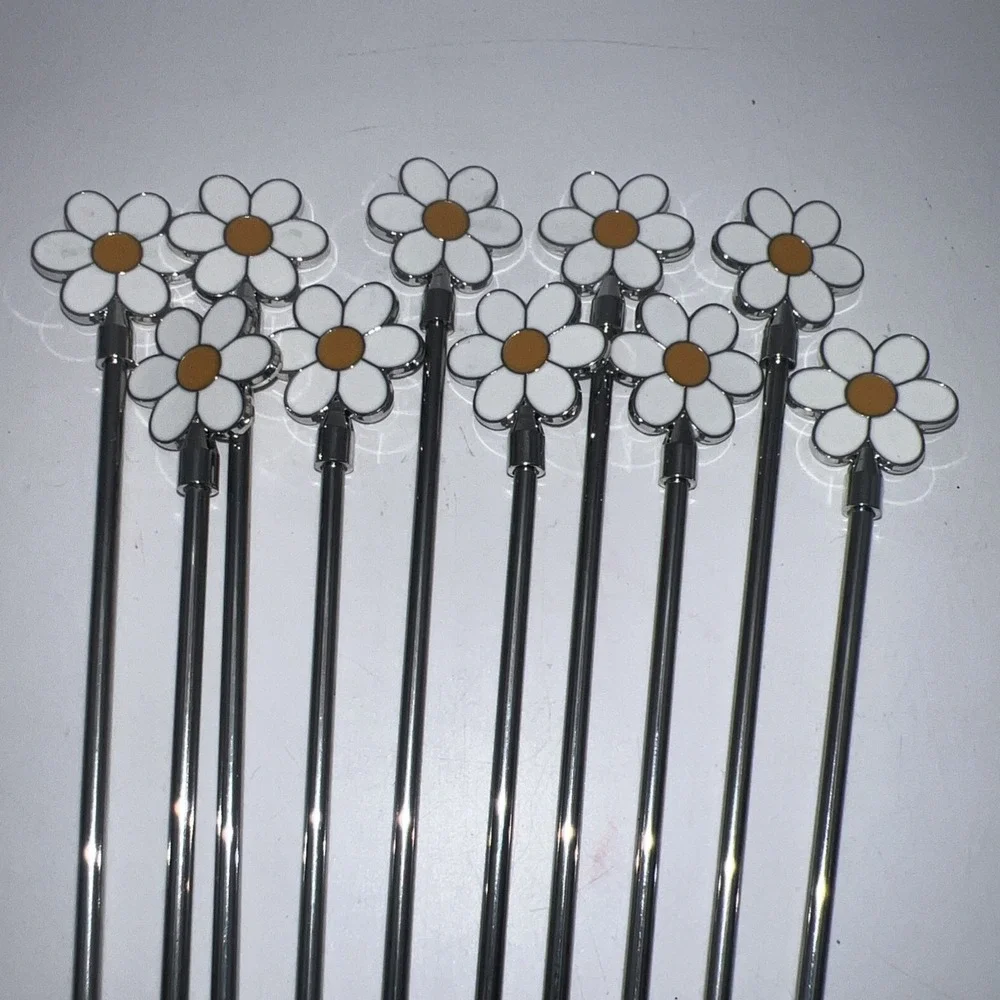 10 PCS Daisy Stainless Steel Cocktail Coffee Drink Swizzle Stirrers 7.8 Inch